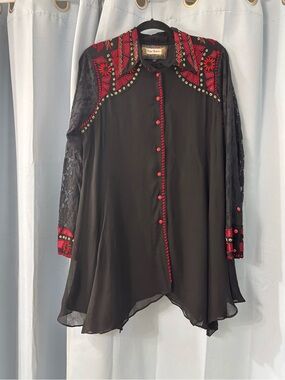 Vintage Collection Black dress with Red Embroidered Accents